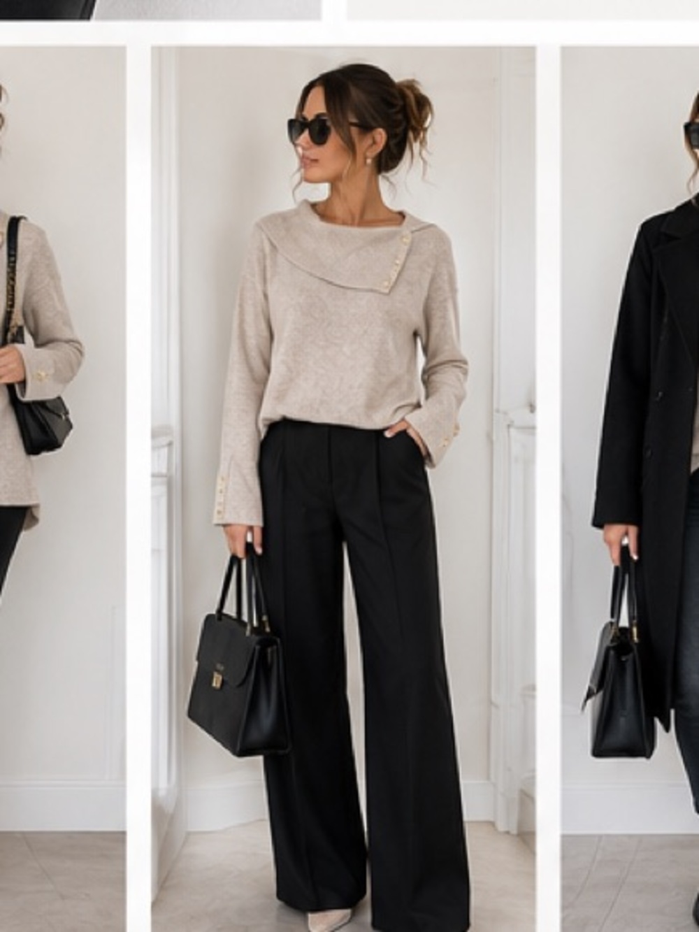 Rafaella Cove Neck Button-Trim Sweater - Beige